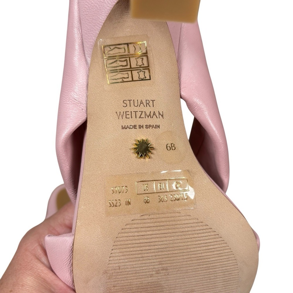 Stuart Weitzman Playa 75 Knot Sandal Womens 6 Pink Square Toe Spool Heel S7073 - Picture 9 of 11